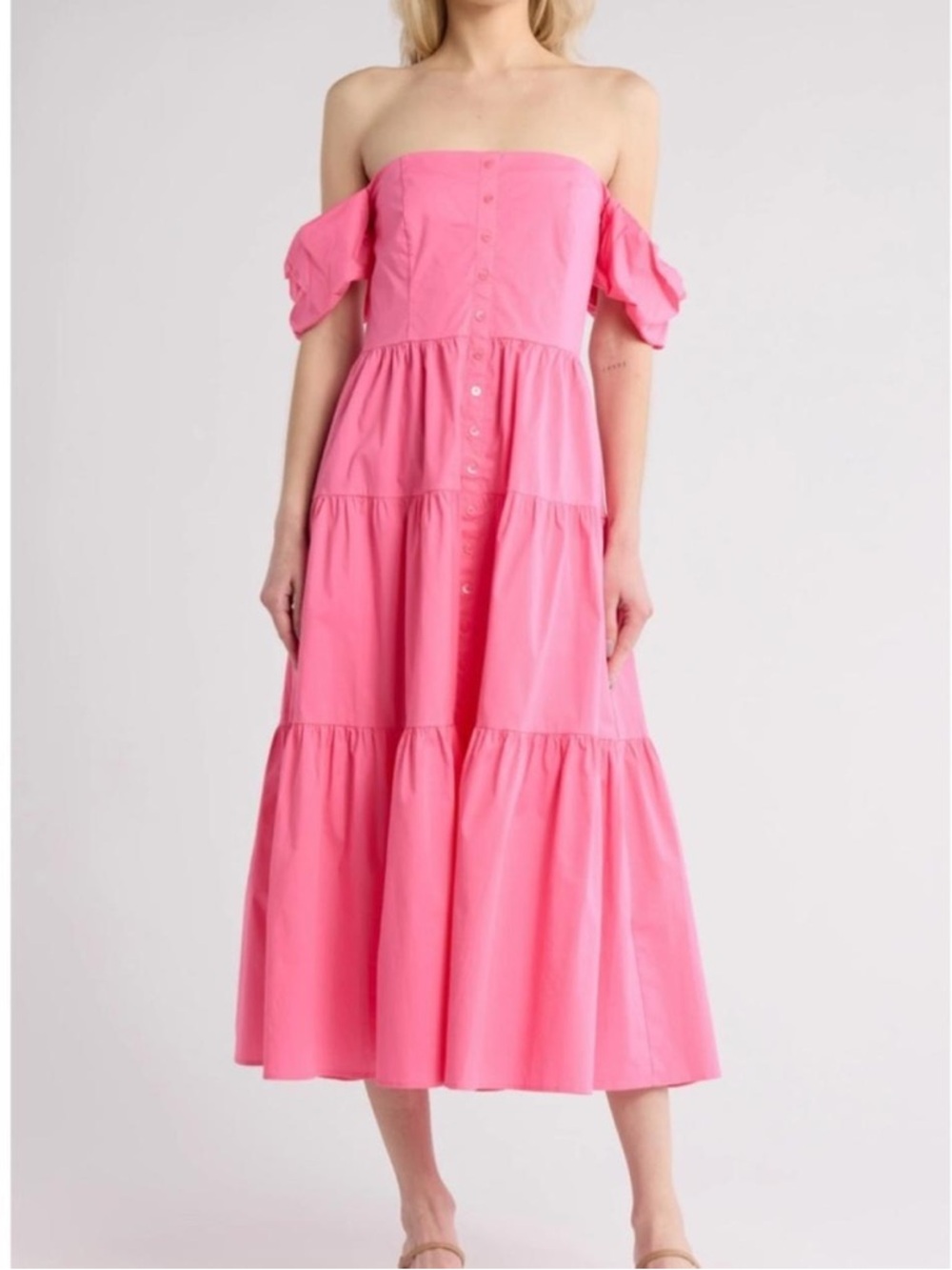 Staud Elio Tiered Midi Dress In Plumeria Pink size 2